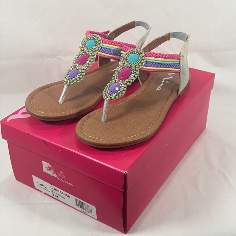 NINA Girls' Constance Sandal, Multi denim, 3 Med